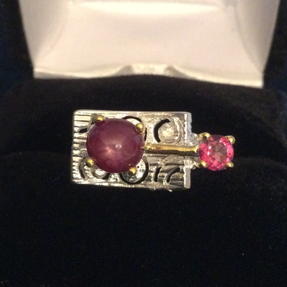 Rare Genuine Star Ruby & Rhodolite Ring, One of a Kind - Picture 2 of 16